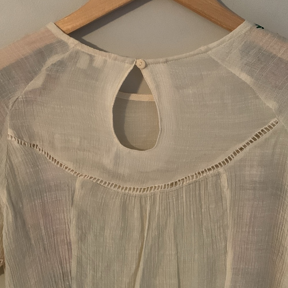 Embroidered Cream Floral Short-Sleeve Peasant Top - Picture 7 of 10